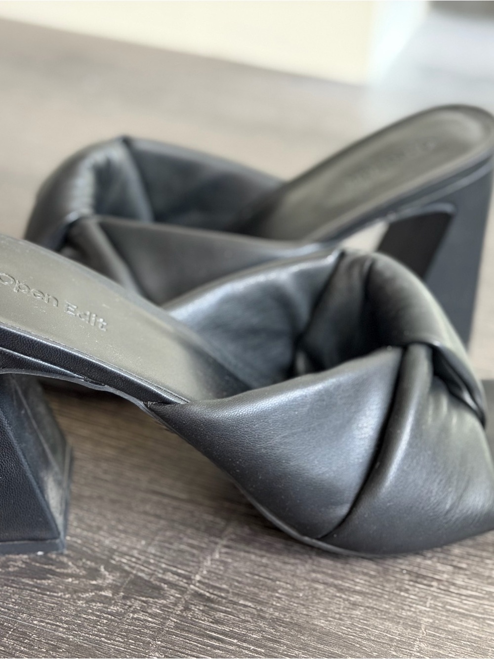 Open Edit Black faux Leather block heels